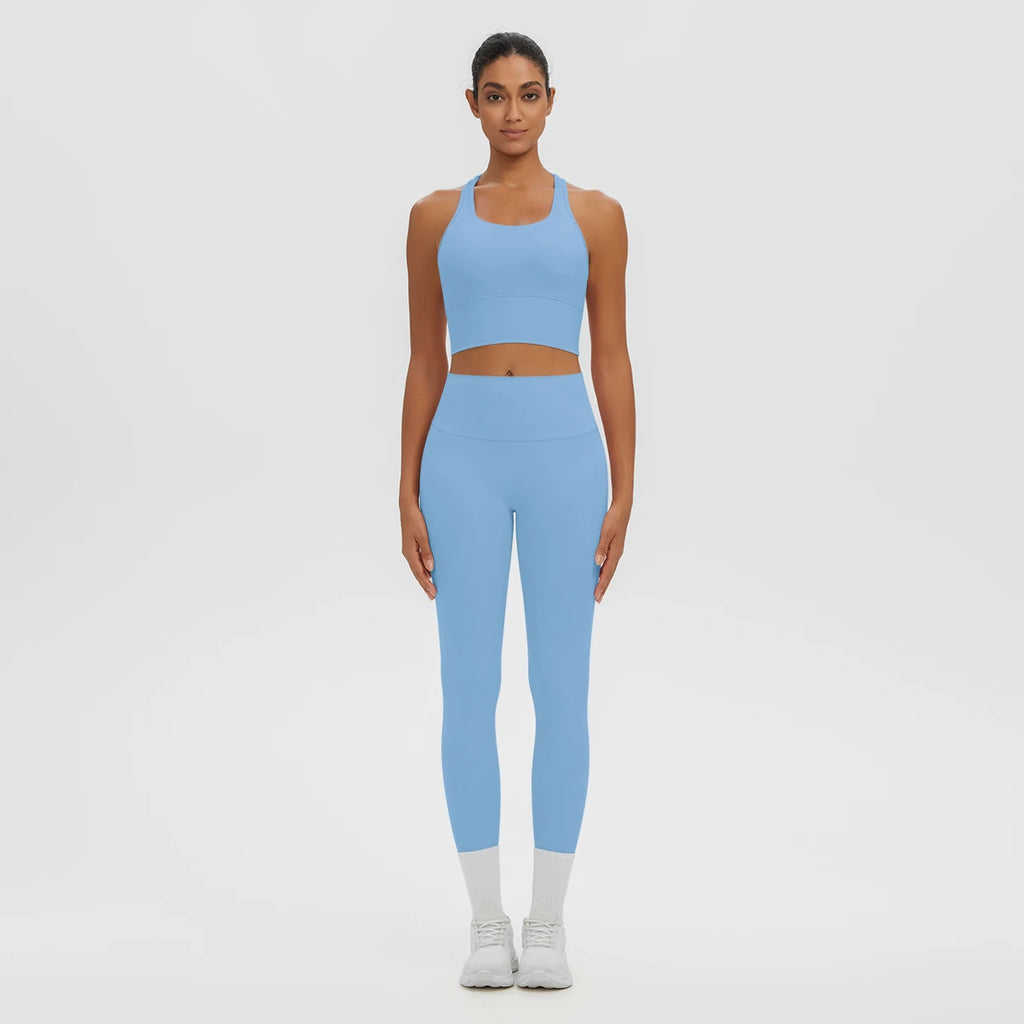 2PCS Women's Sports Pants Yoga Set Sexy Backless I-shaped Vest with Chest Pad Shock-absorbing Running Yoga Tank Top Yoga Pants