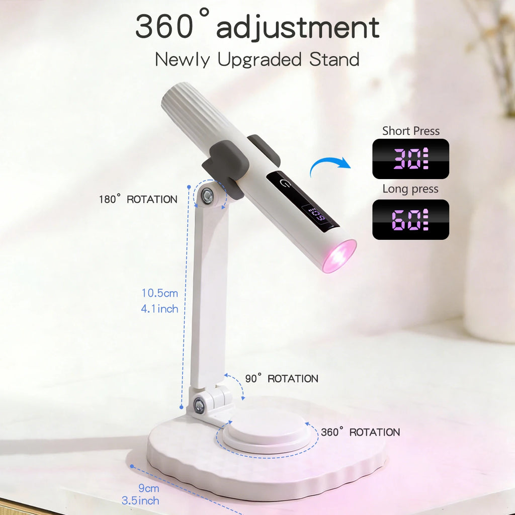 Mini UV Light Cure Nails Lamp with Stand Handheld UV Light with Display for Gel Nail Rechargeable USB Nail Dryer for Fast Curing
