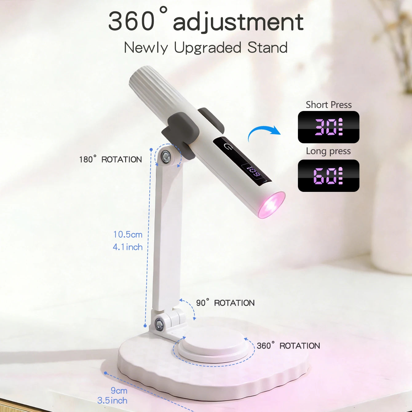 Mini UV Light Cure Nails Lamp with Stand Handheld UV Light with Display for Gel Nail Rechargeable USB Nail Dryer for Fast Curing