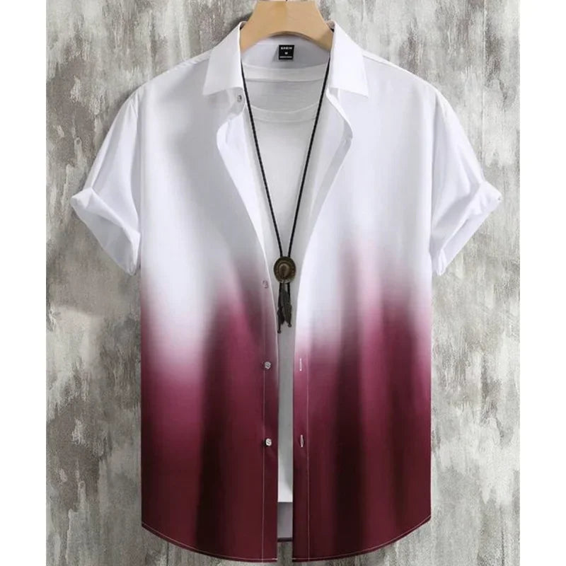 Men's Hawaiian shirts 3d gradient printed loose shirts and oversized shirts, high-quality beach party sweaters