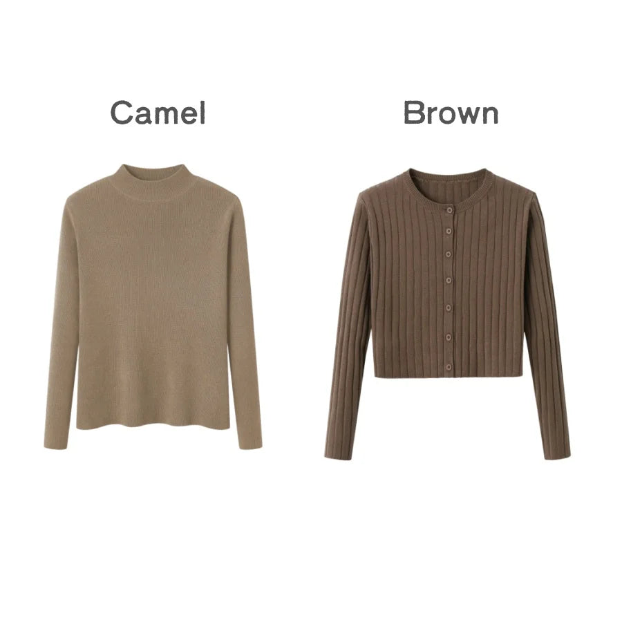 AS AW26 Fashion Plaid slip dress match knit wide-rib cardigan Knit mockneck top woman clothes