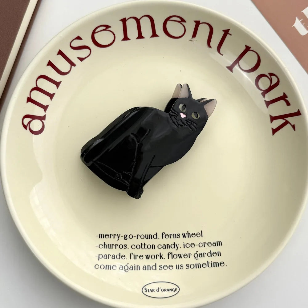 2025 New Kitten Hairpin Female Cute Animal Acetic Acid Grab Clip Back Head Clip Decorative Hairpin Headgear Shark Clip