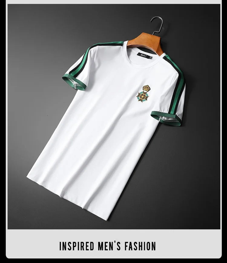 High end luxury exquisite badge embroidered short sleeve suit men's summer top fashion European casual sweatpants two piece set