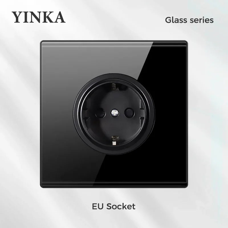 YINKA Crystal Tempered Glass Switch Panel LED Indicator 1 2 3 4 Gang/1 2 Way Self-reset Switch Button Light Switch Wall Switch