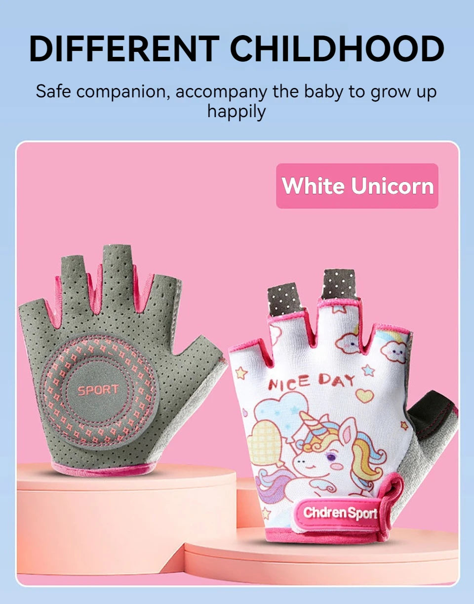 KoKossi Children's Sports Riding Gloves Half Finger Breathable Sweat Absorbing Anti Slip Boy Girl Training Exercise Protection