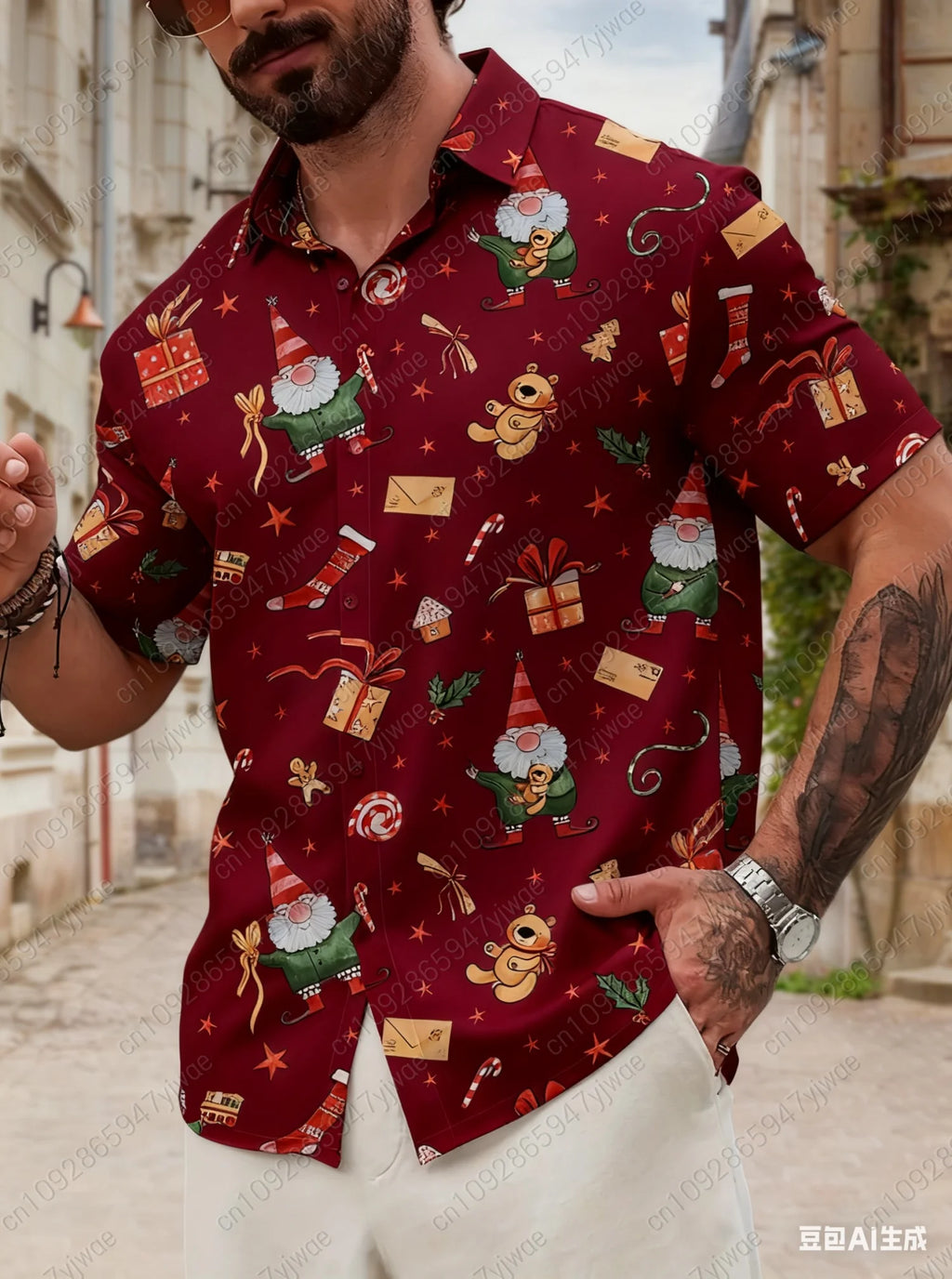 Christmas Santa Claus mens Graphic Print Short Sleeve Lapel Shirt Men's Casual Button-Down Shirts For Summer Daily Wear shirts