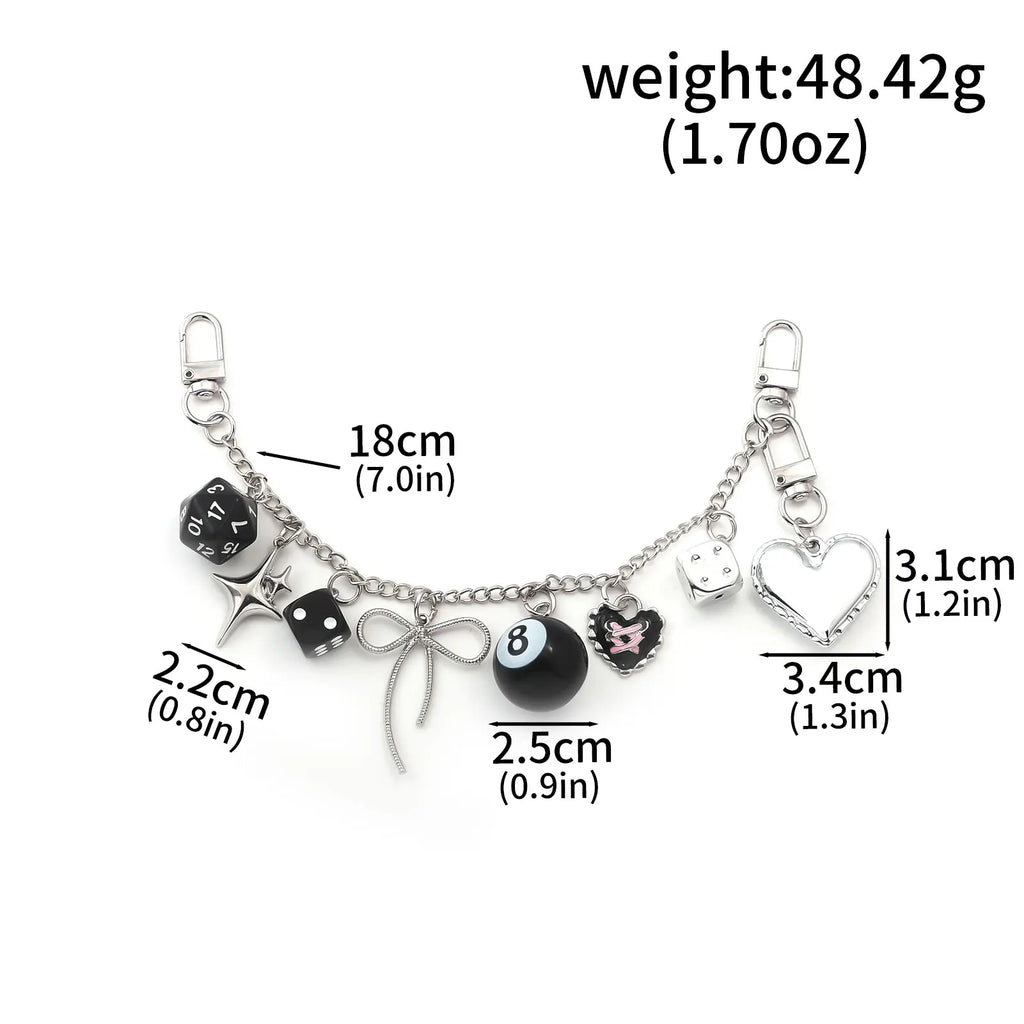 Y2K Detachable Pants Chain 8-Ball Dice Heart Waist Chain Adjustable Men's Streetwear Jeans Bag Charm Gift Jewelry