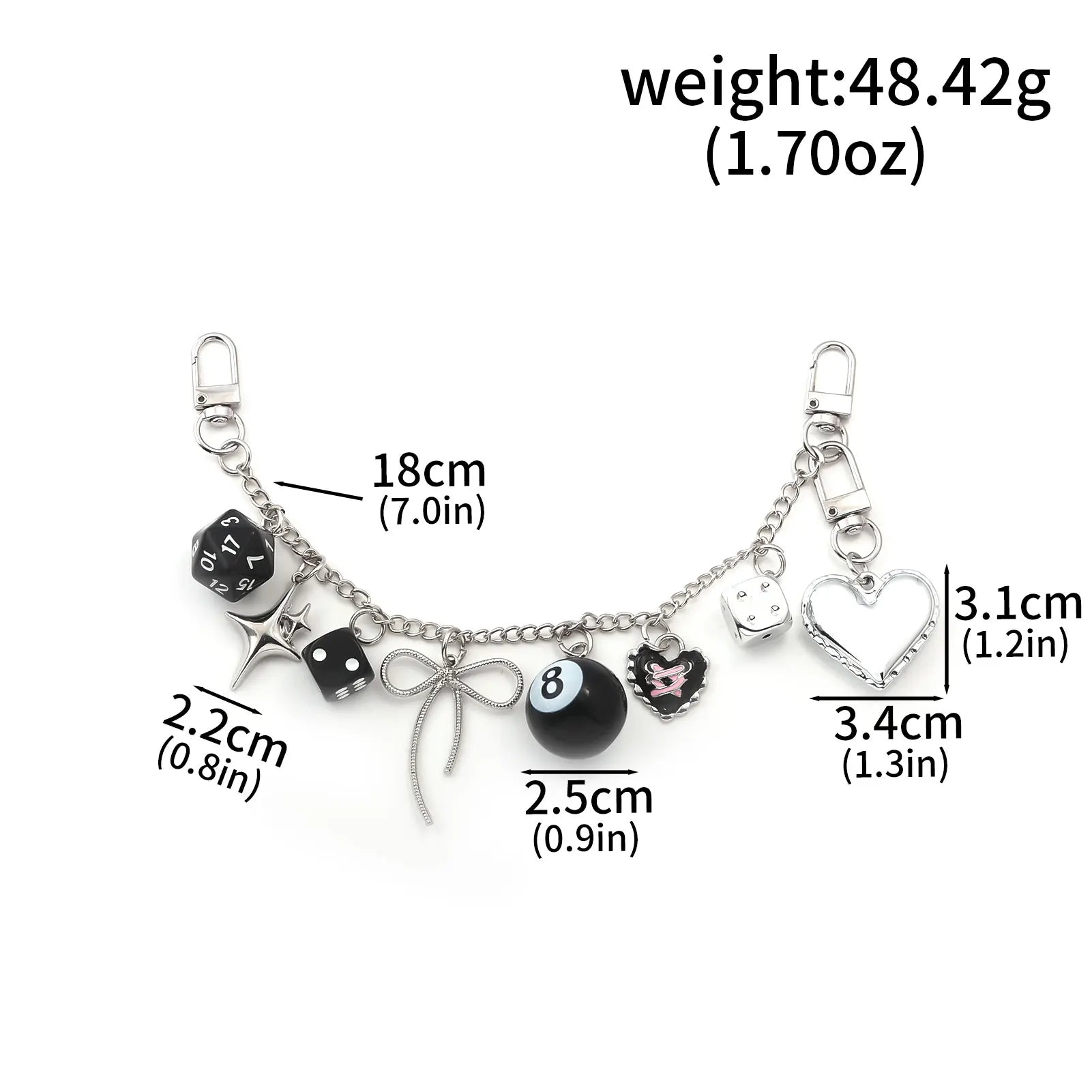 Y2K Detachable Pants Chain 8-Ball Dice Heart Waist Chain Adjustable Men's Streetwear Jeans Bag Charm Gift Jewelry