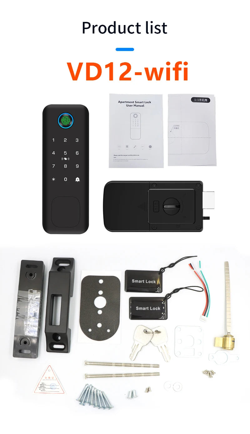 Support Tuya app Bluetooth app fingerprint intelligent door lock password RFID card wheel rim bolt lock electronic door lock