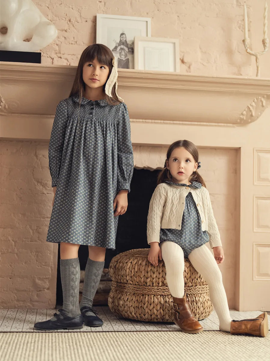 Clearance sale AS 2024 Blue Shabbos collection Print cotton girl clothing  Wool knitted family matching looks grid boys clothing