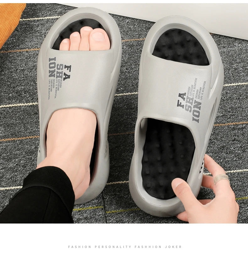 Men's Massage Slides Ultra Soft Cloud Slippers Thick Sole Non-slip Indoor Outdoor Sandals Casual Beach Flip Flops Big Size 48 49