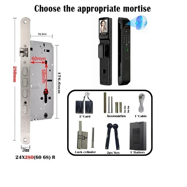 Tuya Or Wishome Wifi APP Camera Digital Electronic Door Lock Face Fingerprint Recognition Card Key Safe Smart Inteligente Lock