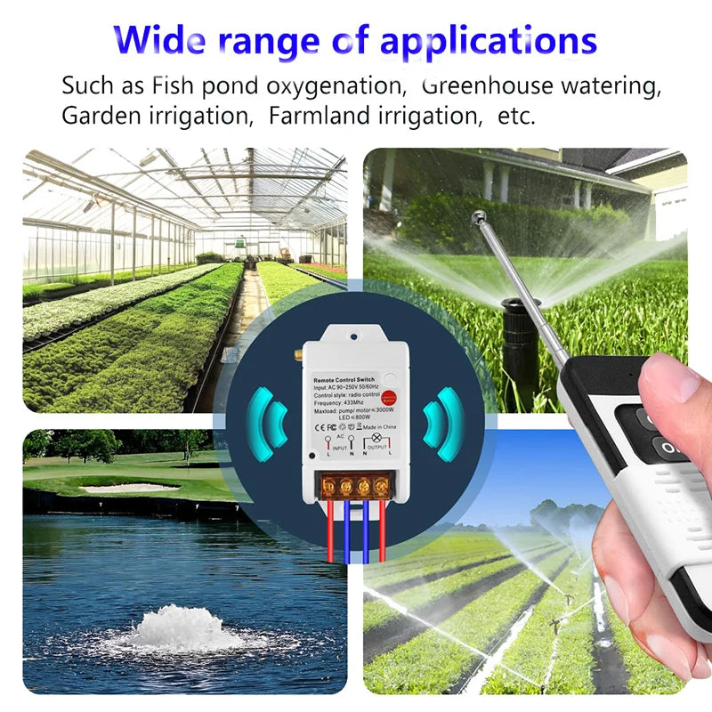 433 Mhz Remote Control Universal Wireless Remote Switch AC 220V 30A Relay Receiver 1000m RF Transmitter for Water Pump / Farm