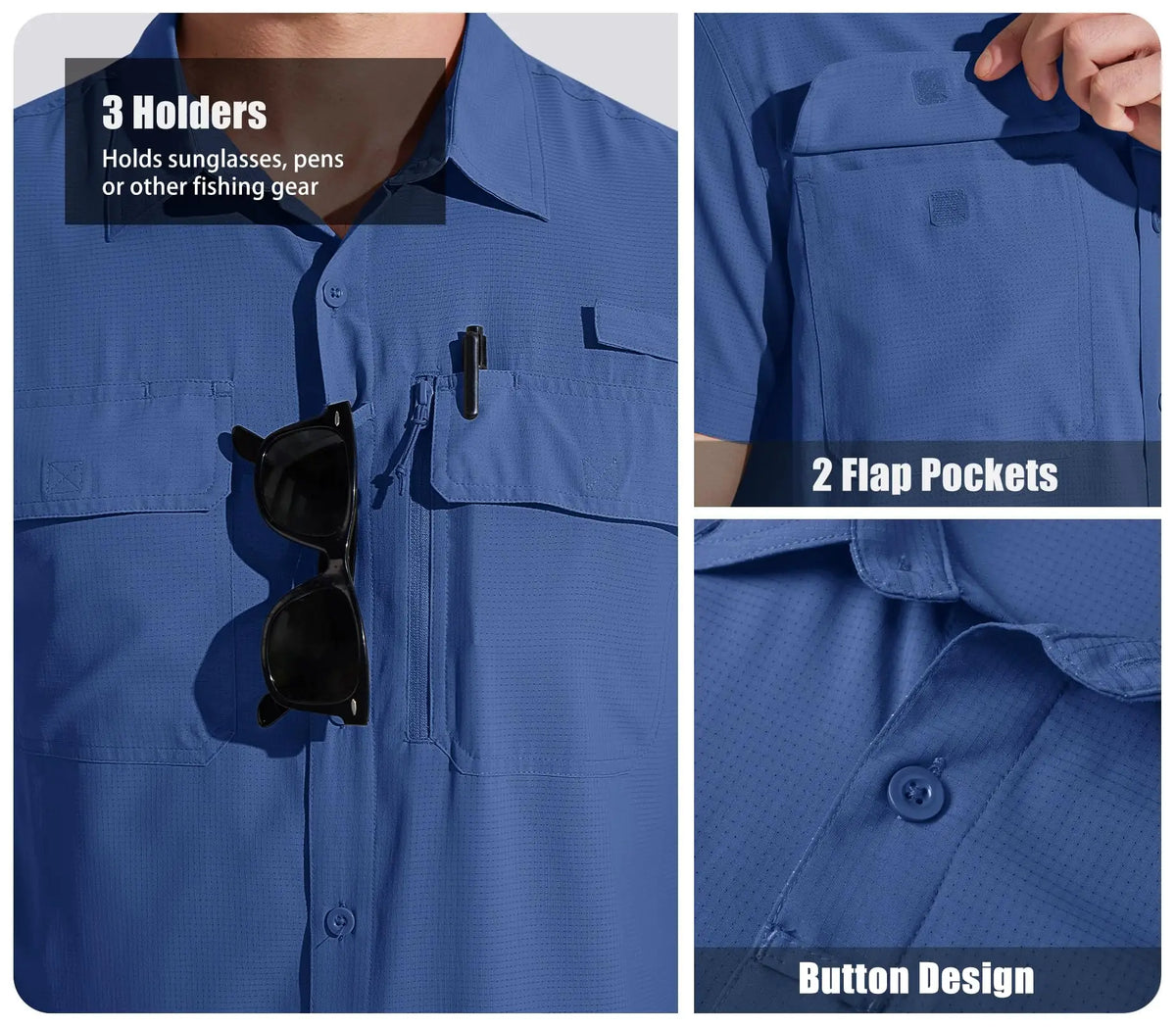 TACVASEN Quick Dry Short Sleeve Shirts Men's UPF 50+ Sun Protection Work Cargo Shirts Mesh Breathable Hiking Fishing Shirts Man