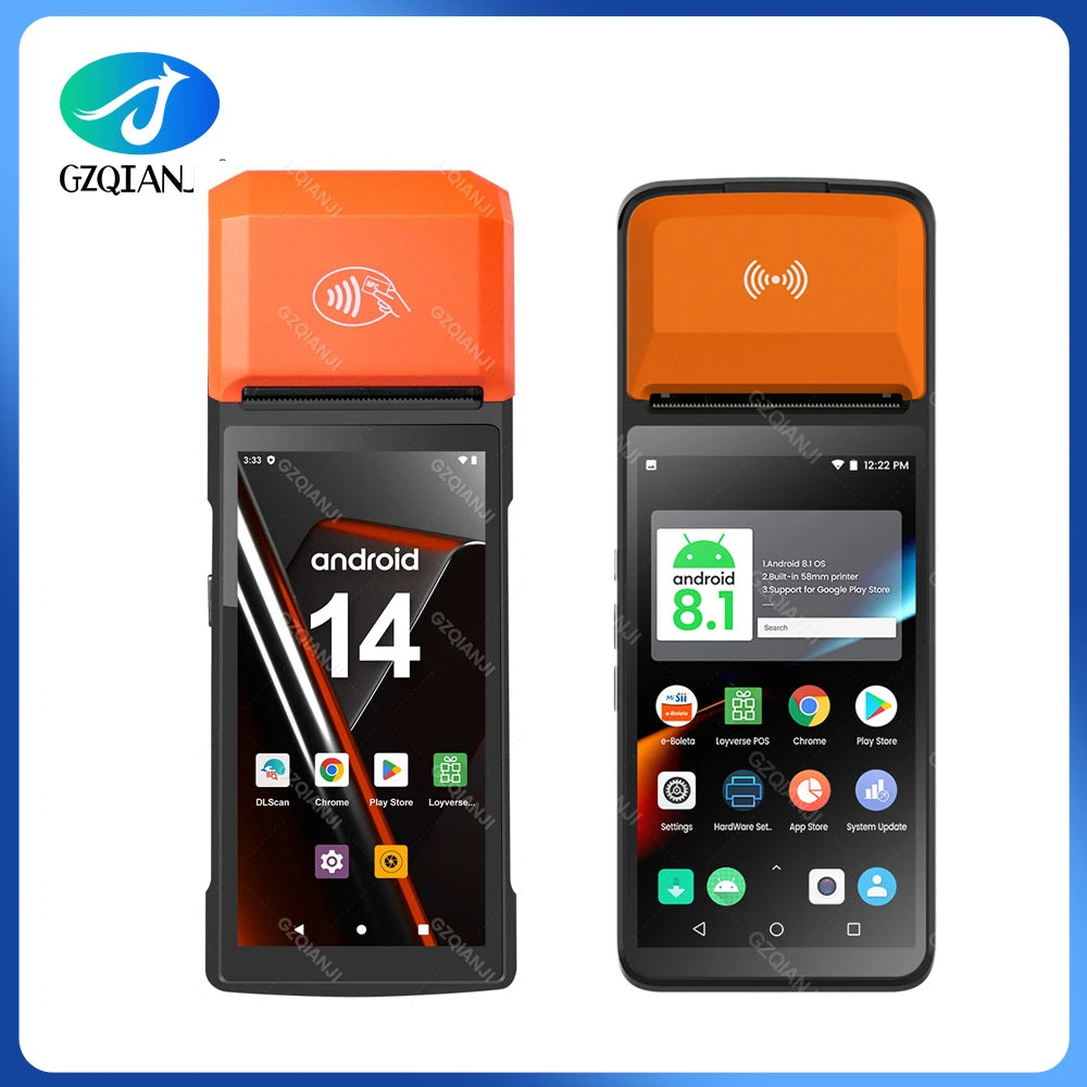 Android 14 Handheld Terminal Android 11 POS Receipt Printer 58mm Portable Machine 5.5 HD Support 1D 2D Barcode Scanner NFC WIFI