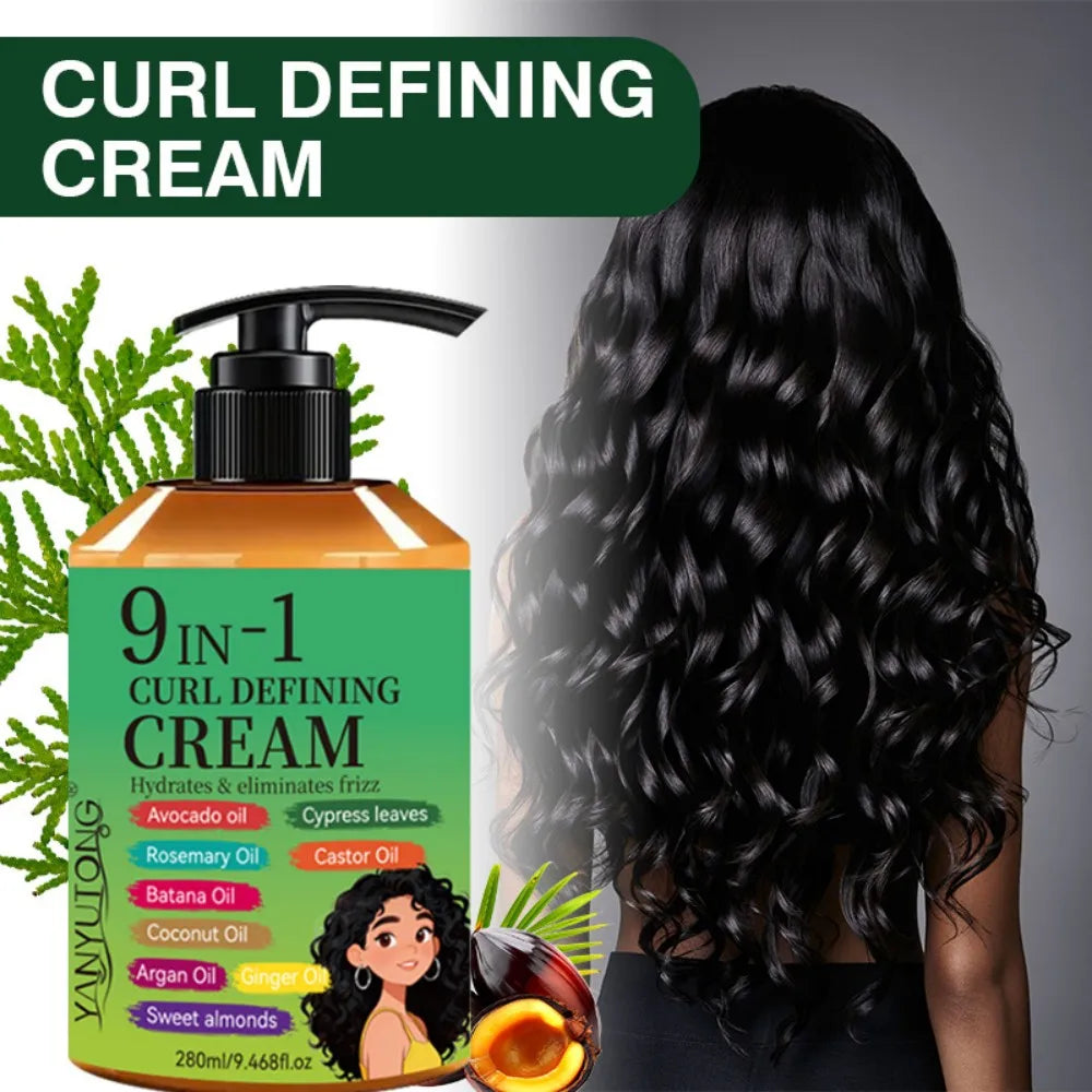 280ml Curly Hair Styling Cream, Moisturizing and Smoothing Formula, Enhances the Elasticity and Shine of Curly Hair, Easy to Set
