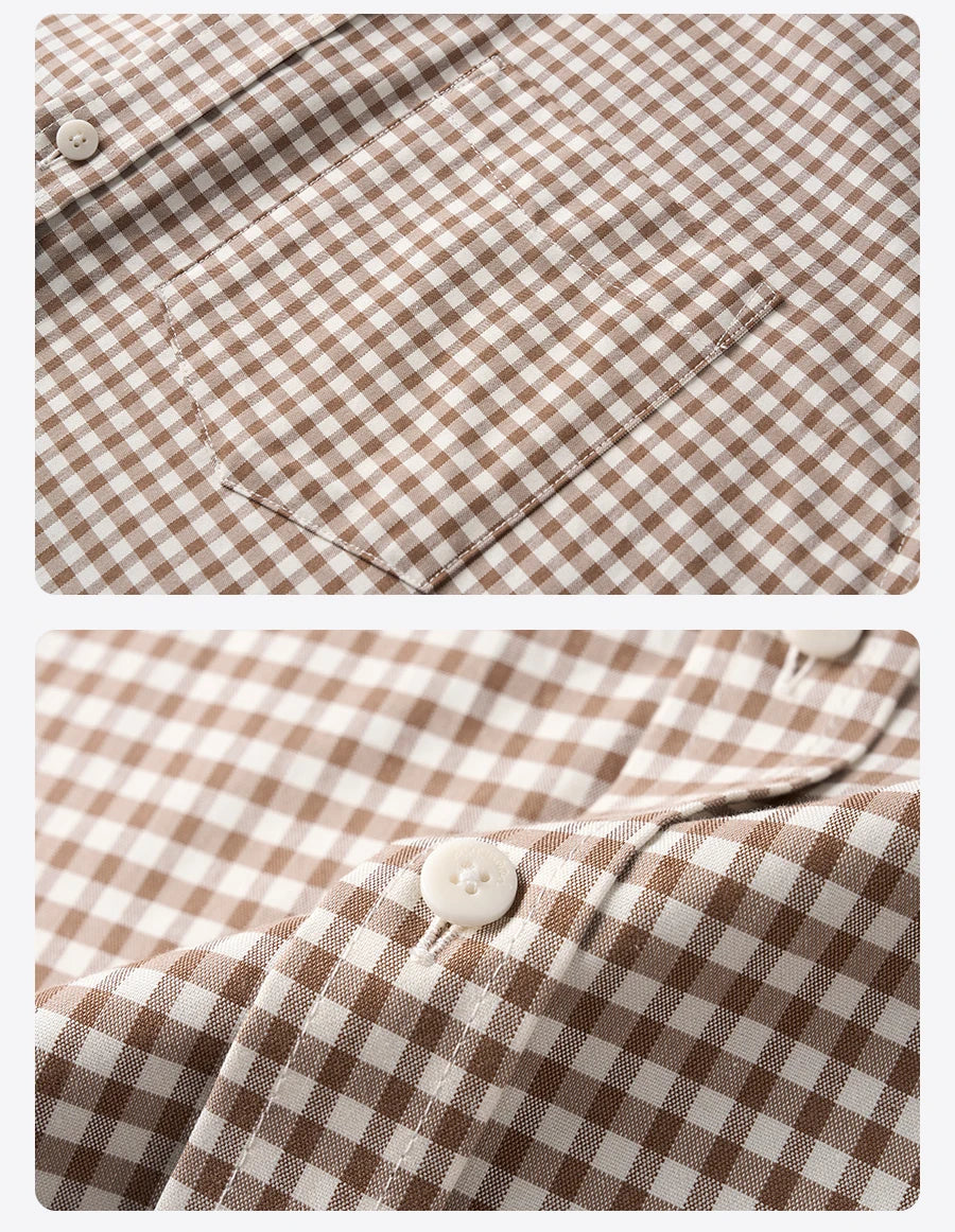 SIMWOOD 2026 Spring New Oversize 170gsm Liquid Ammonia Finish Fabric Shirts Men Checked Plaid Casual Shirts