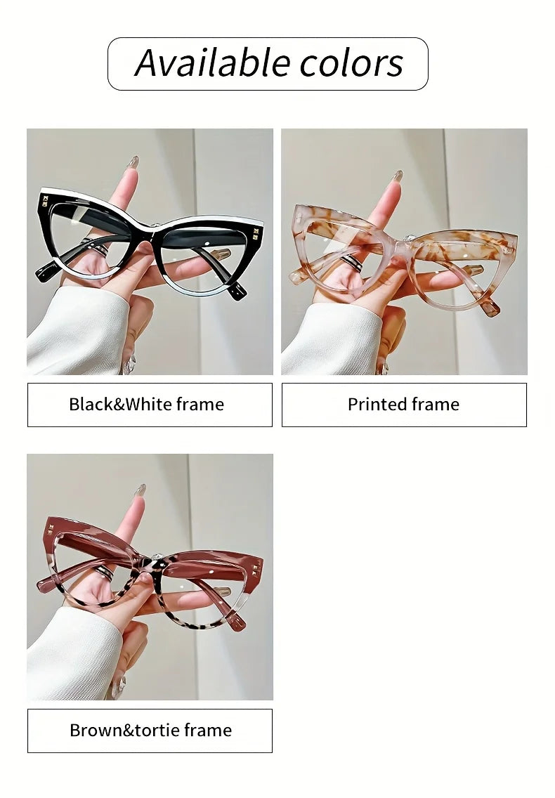 Elegant Cat Eye Reading Glasses with Metal Hinge - Minimalist Color Block Design, Fashion Presbyopic Eyewear +1.0 to +4.0
