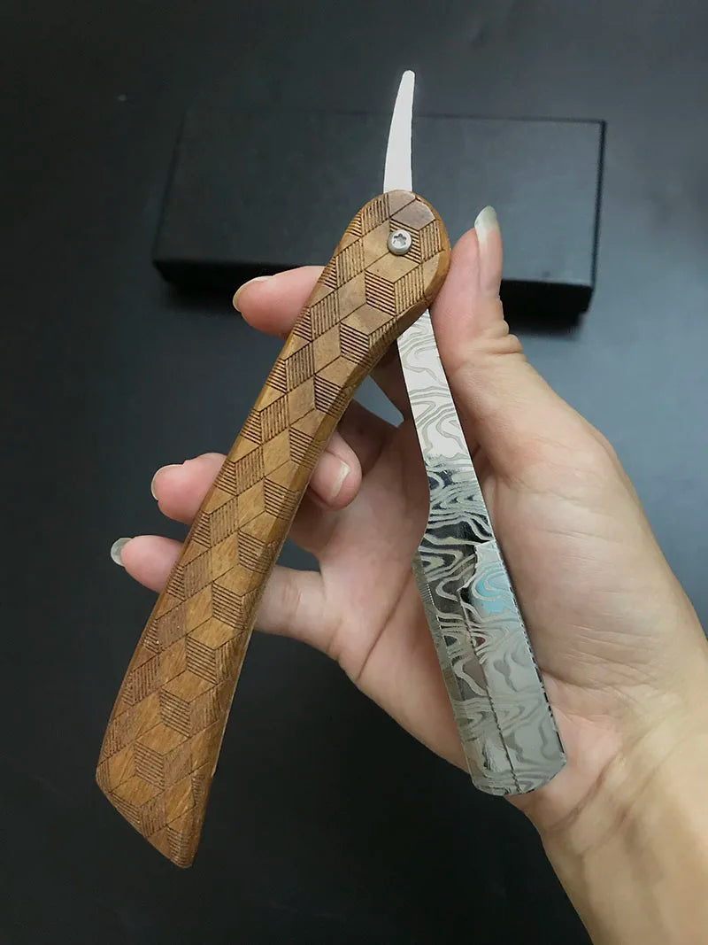 wooden trimmer manual shaver professional straight edge stainless steel sharp barber razor folding shaving blade shave beard cut