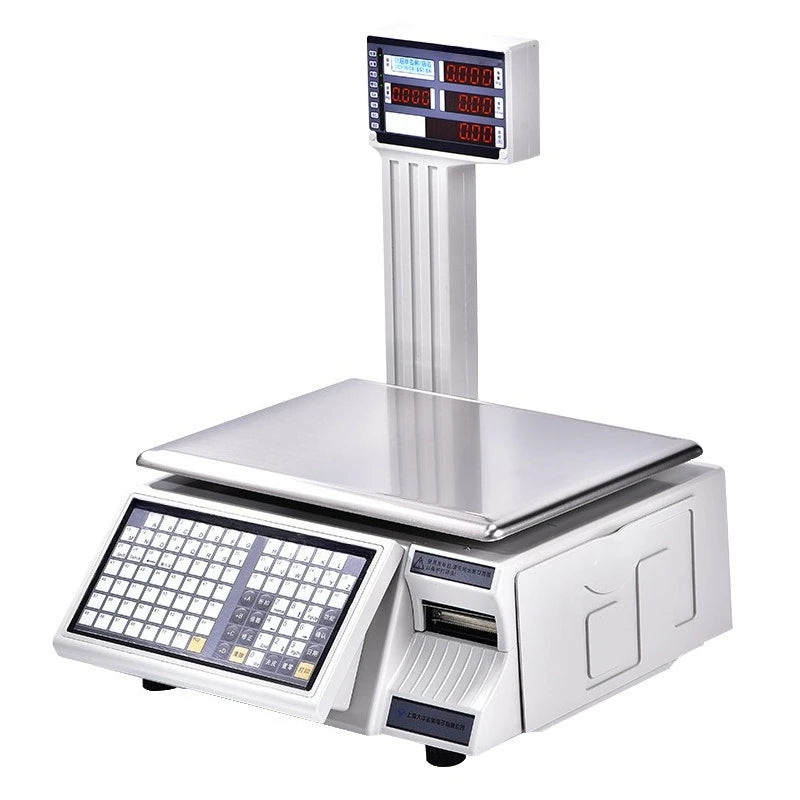 Supermarket Barcode Label Printing Scale Integrated POS Weighing Machine English Arabic Interface Fruit Vegetable Price