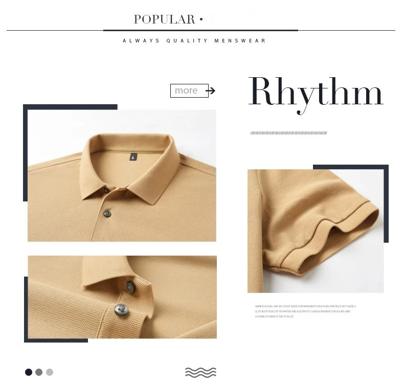 100% Pure Cotton Boutique Short-Sleeved High-End Men's Polo Shirt Summer High-Quality Solid Color Tops Business Casual T-Shirt