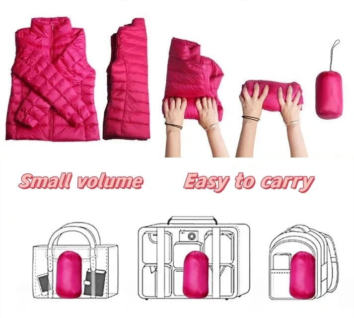Plus Size Light Down Jacket Women Inner Cloth Autumn Winter Slim Short Stand Collar Warm White Duck Down Coat Women Outerwear