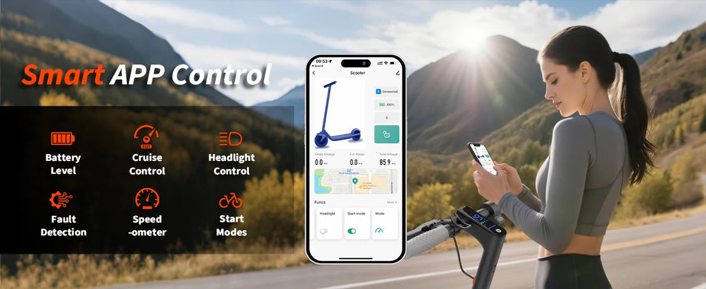 AOVOPRO ES80 350W Electric Scooter 10.5Ah 19mph Max Speed Smart APP Control 21miles Max Range Foldable E-Scooter for Adult