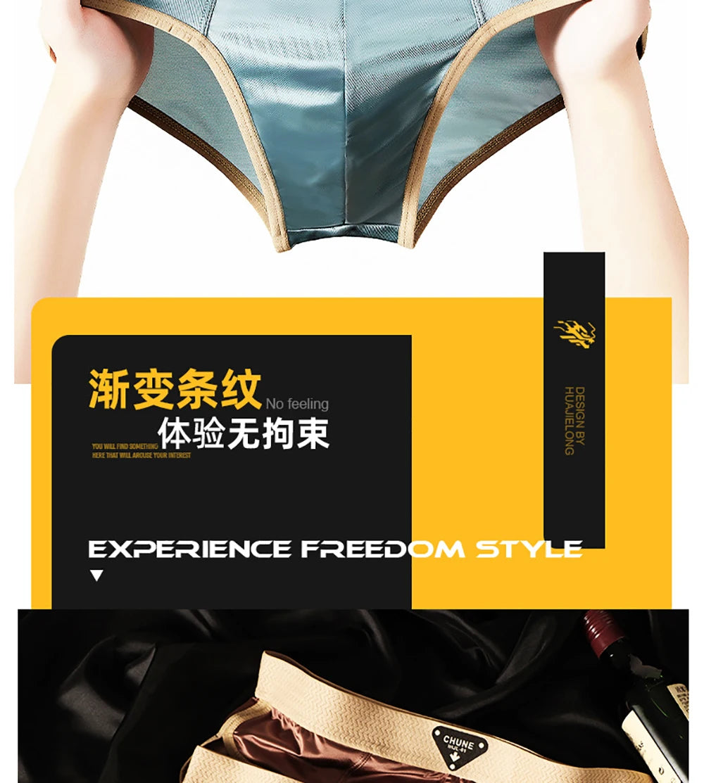 3PCS/Pack Luxury Satin-like Men's Briefs Ice Silk Hygroscopic Breathable Mesh Crotch Panties Soft High Elastic Man Underwear