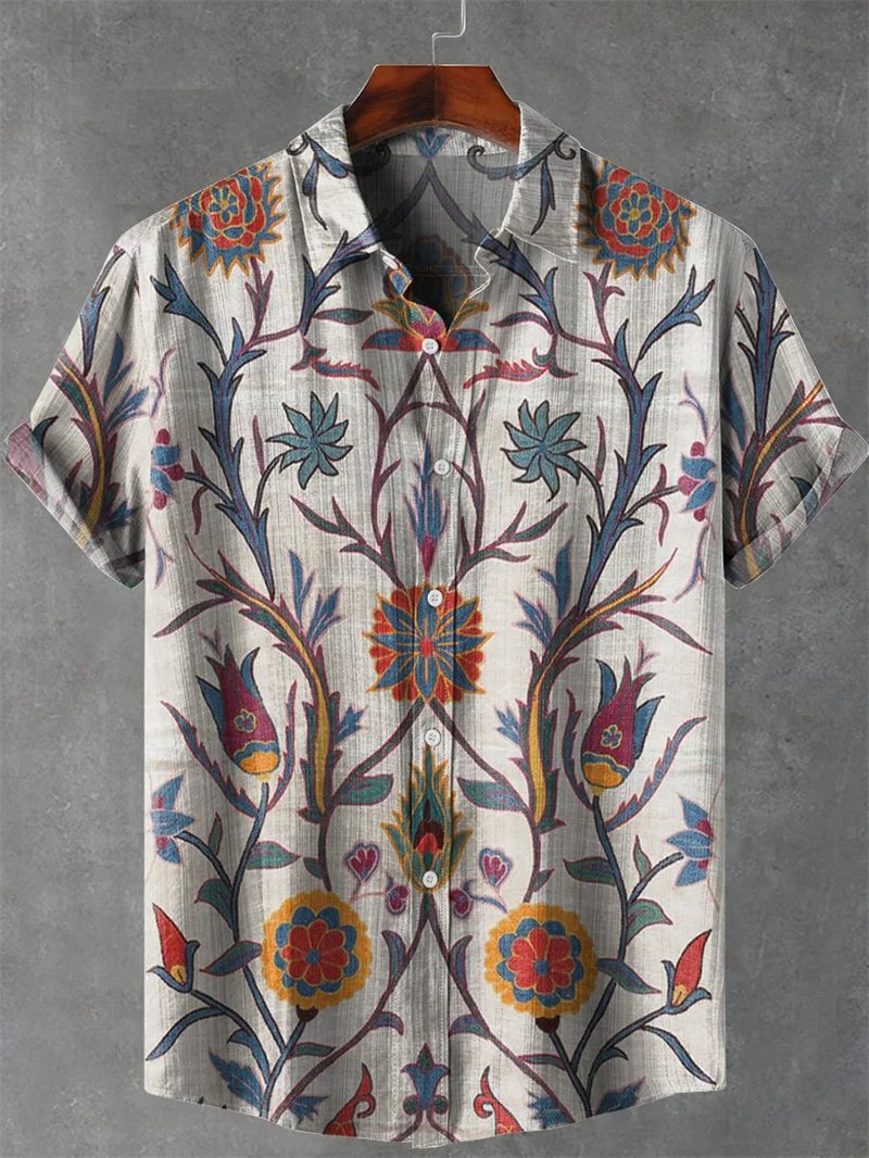 2025 tropical jungle print lapel casual Hawaiian shirt print style short sleeved casual shirt for men