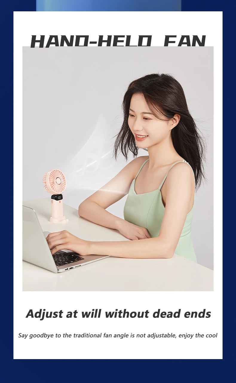 New Portable Hand-Held Fan Office Desktop Multifunctional Folding Double-Headed Small Electric Fan With A Neck Lanyard