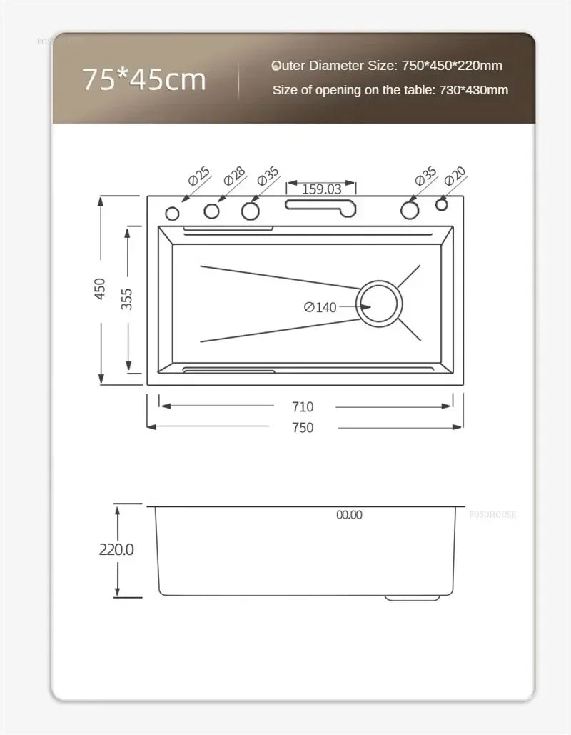 304 Stainless Steel Kitchen Sinks Large Single Bowl Nano Embossed Wash Basin Digital Display Modern Home Station