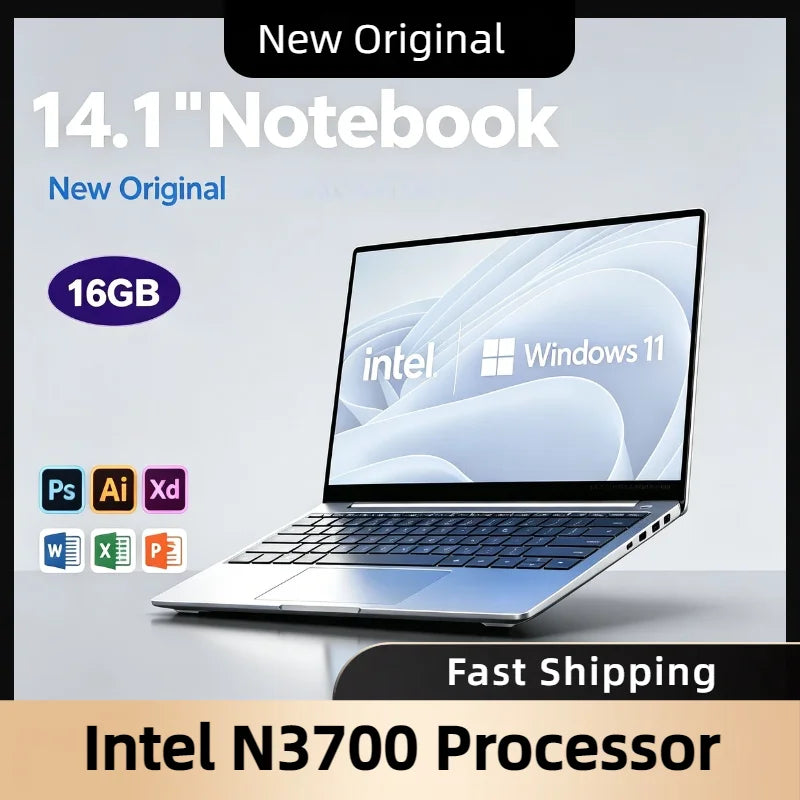 14.1 Inch Ultra Slim Laptop NEW 16GB DDR4 RAM 2TB SSD Intel N3700 Windows 11 1920x1080 Notebook Gamer for Office Study PC
