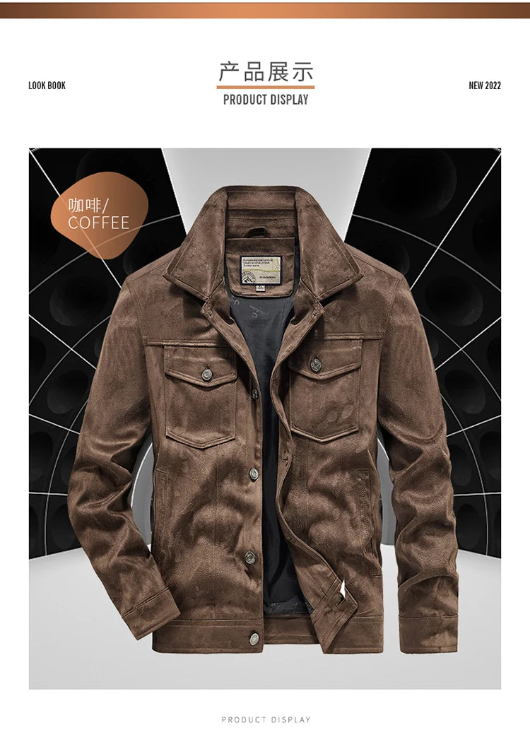 Spring and Autumn Men's Fashion Casual Slim-fit British Style Outdoor Sports Cargo Retro Suede Coat Youth All-match Cargo Jacket