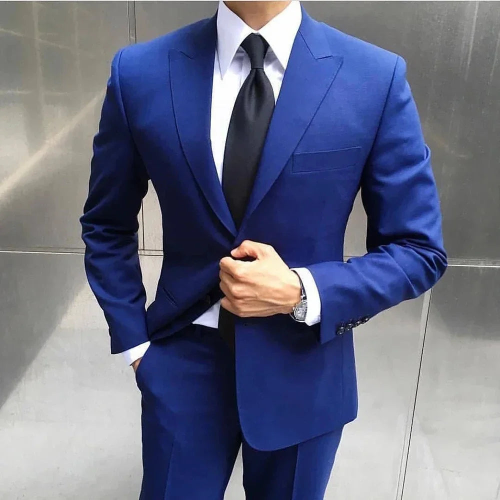Royal Blue wedding Suits Groom Costume Blazer Single Breasted Peaked Lapel 2 Piece Elegant Regular Prom Jacket Pants Slim Fit