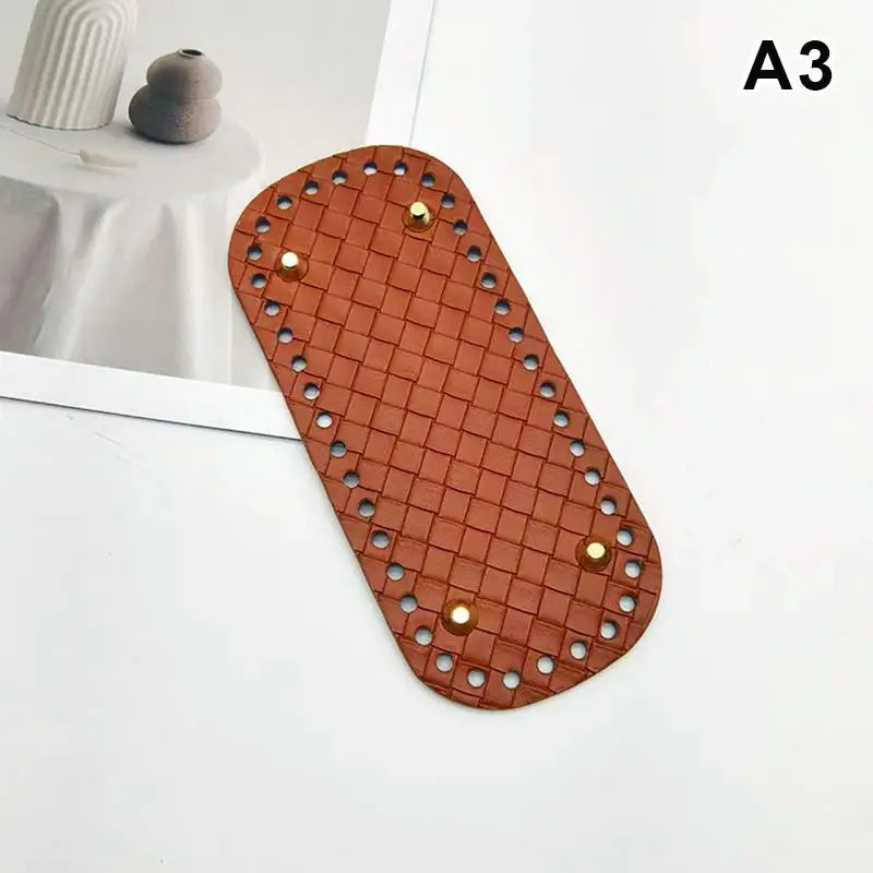 Handmade Leather Bag Bottom 18x8cm Woven Pattern DIY Accessories for Knitting Crochet Purse Making