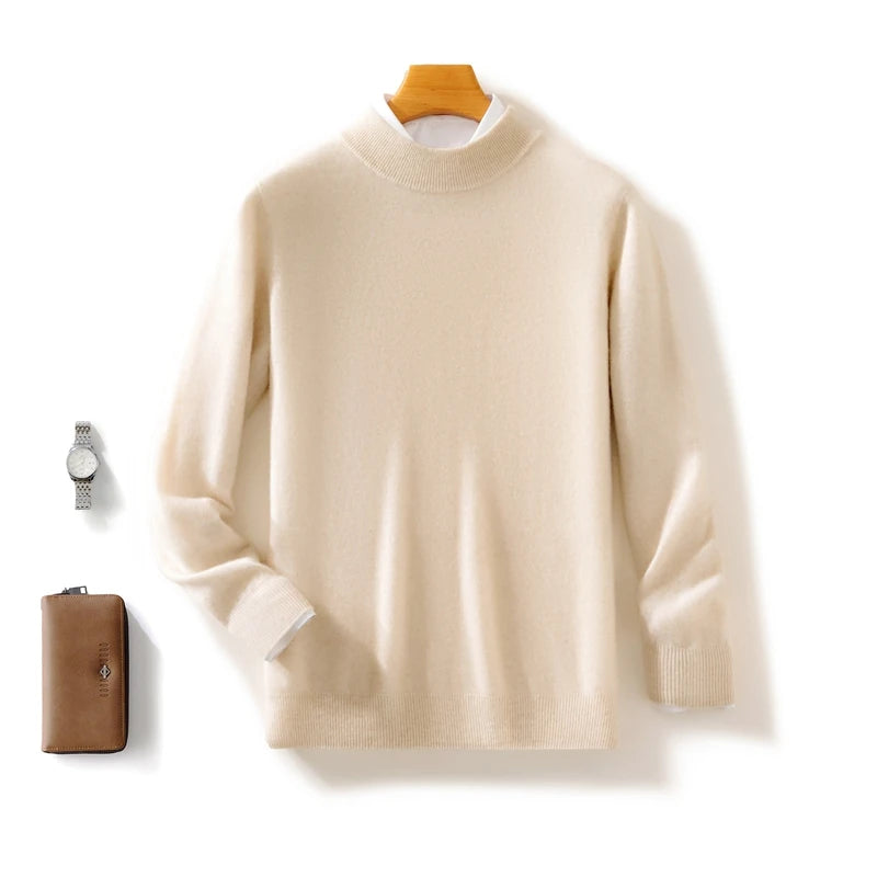 Autumn and Winter Half-high Neck 100% Pure Wool Men's Long Sleeve Leisure Sweater Knitwear