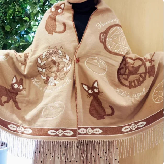 Niche Design Scarf Shawl Fashionable Versatile Cute Cartoon Thickened Double-sided Winter Warm Button Scarf Girls Dual-purpose