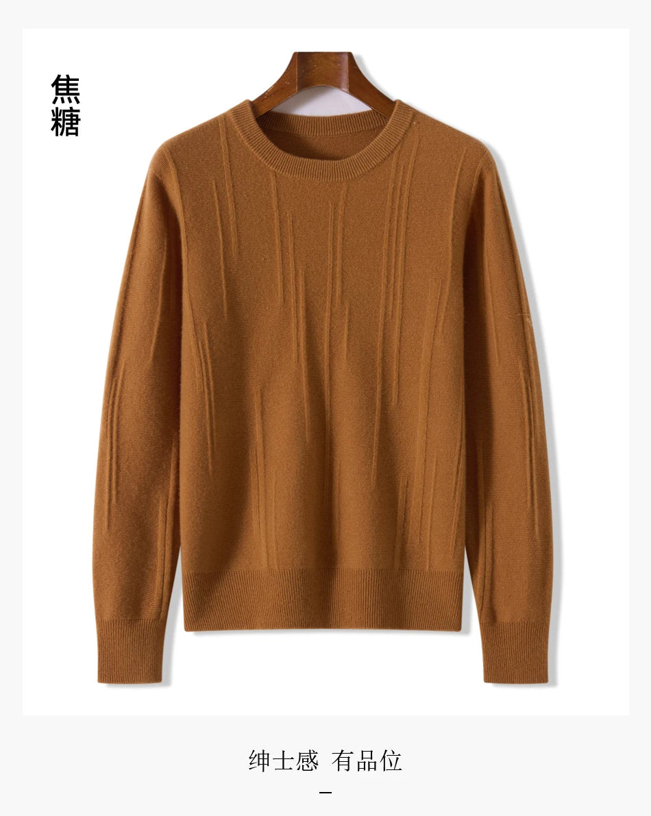 Men's autumn and winter 100% wool knitted pullover, medium thick sweater, warm, breathable, versatile for business and leisure