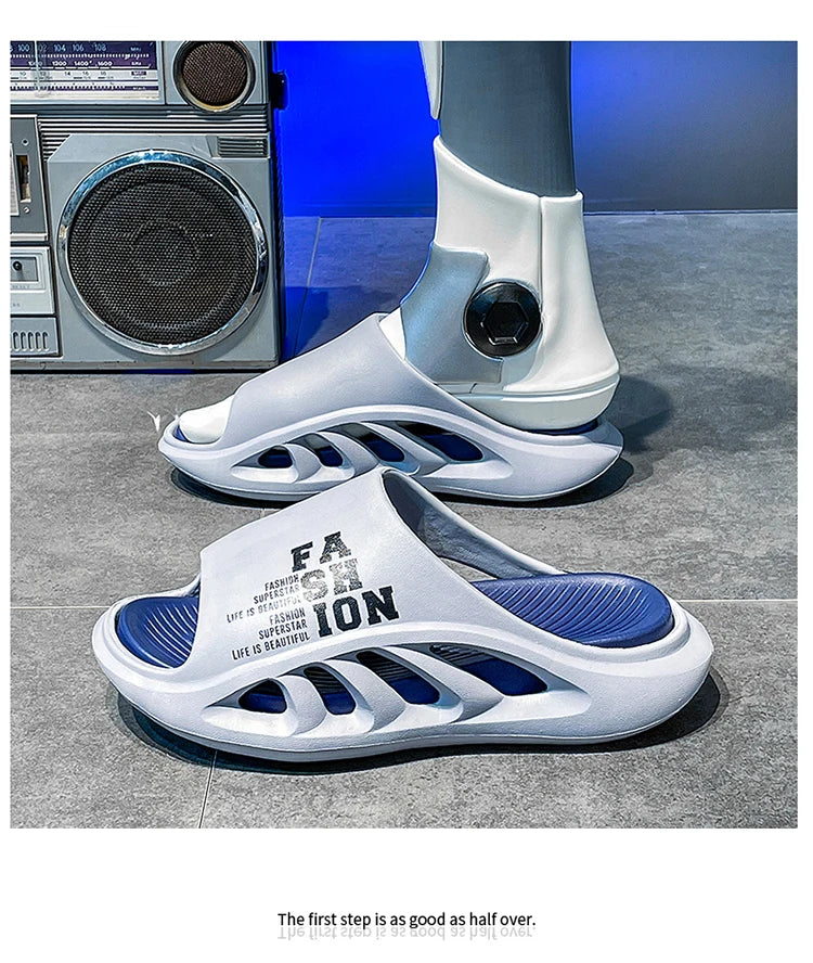 2026 EVA Soft Sole Male Slides New Summer Men's Slippers Breathable Hollow Beach Sandals Light Comfortable Indoor Flip Flop
