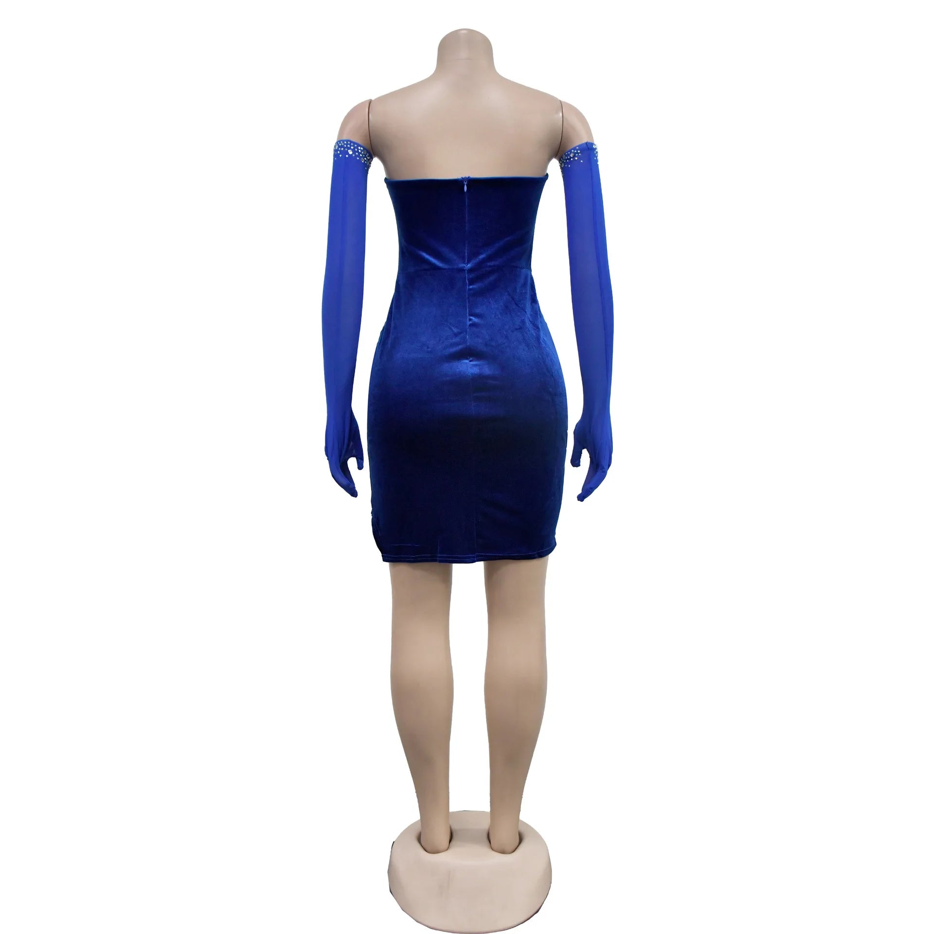 Women Diamonds Hot Rhinestones Velvet Ruched Side Split Bodycon Midi Dress with Cuff 2026 Sexy Party Dresses Vestidos