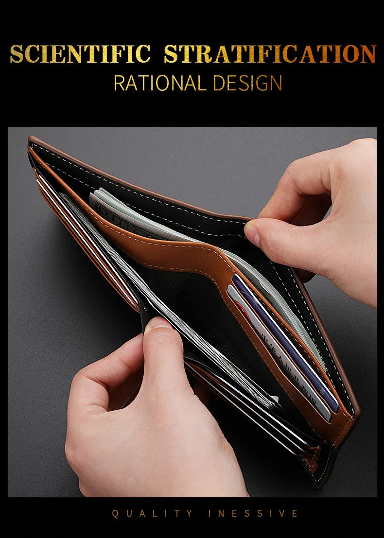 Business Men's Short Wallet Microfiber Synthetic Leather Short Wallets Men Stripe Male Purse Coin Pouch Multi-functional Cards