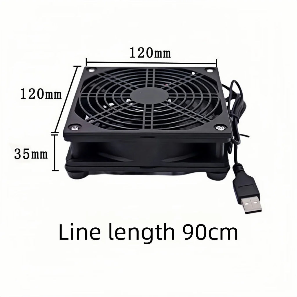 Router Cooling Fan DIY PC Cooler TV Box Wireless Silent Quiet DC 5V USB Power 120mm 240mm Fan 12CM W/Screws Protective Net.