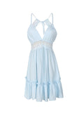 Women's Clothing Sexy Backless Lace Dress Strap V-neck Holiday Mini Dress Ruffles Sleeveless Summer Dress Beach Boho Robes