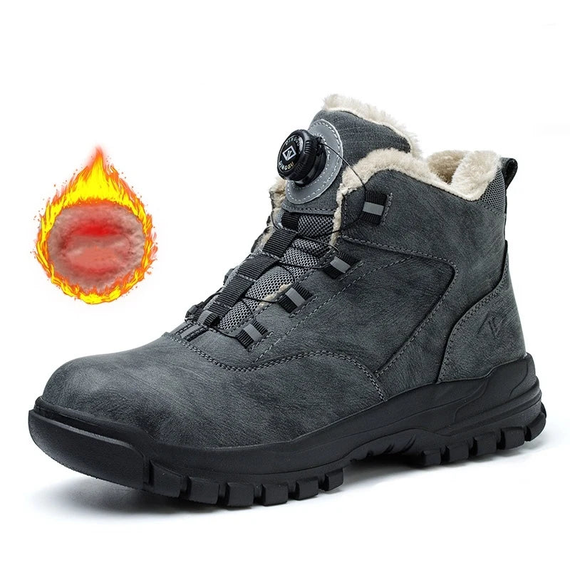 WOUDHONY Work Shoes Men Anti-smashing Anti-puncture Safety Shoes Rotating Buttons Autumn Winter Protective Work Safety Boots