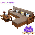 Modern minimalist solid wood sofa set, economical fabric sofa for small apartments, new Chinese style living room storage wooden