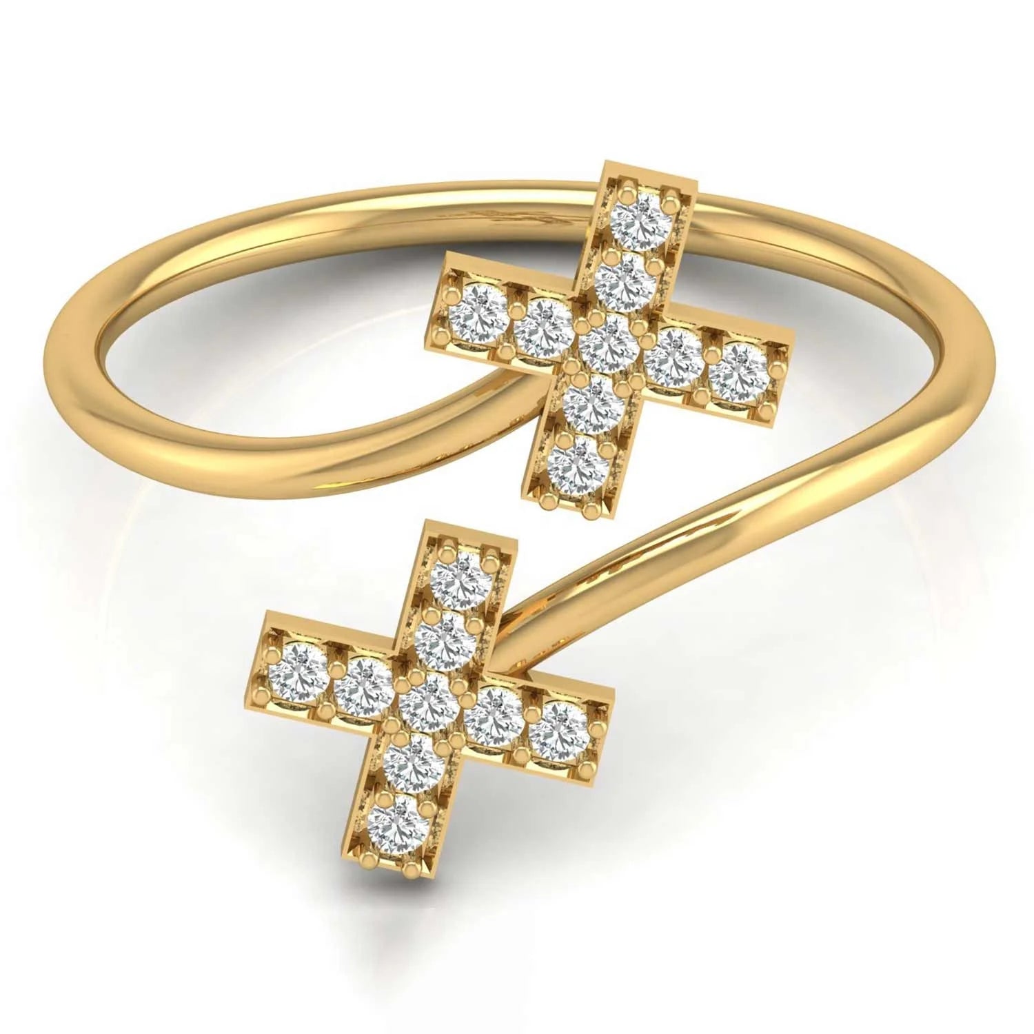 CVD HPHT Lab Created Diamond 10Karat Gold Ring Minimalist Open Bypass Double Cross Diamond Ring Customized Jewelry For Women