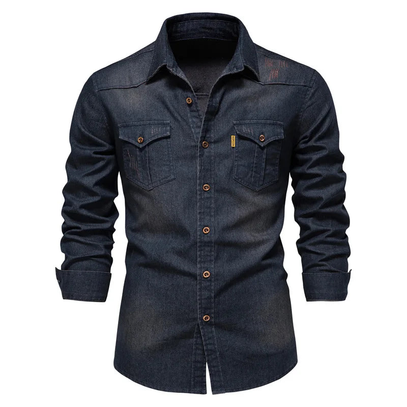 2023 Spring Autumn Y2K Fashion All Match Harajuku Denim Shirt Men Solid Cotton Male Clothes Loose Casual Sport Ropa Hombre Blusa