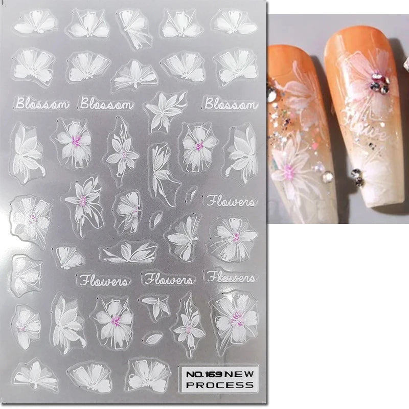 3d Nail Art Ultrathin Decals Blue Pink Blossom Florals Flowers Leaves Nail Stickers Decoration For Nail Tips Beauty