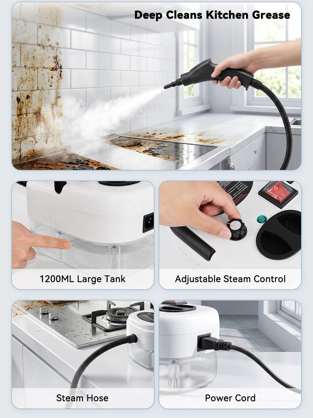2500W High Temperature Steam Cleaner 110V Portable Handheld Steam Cleaning Machine With Multiple Accessories US Plug