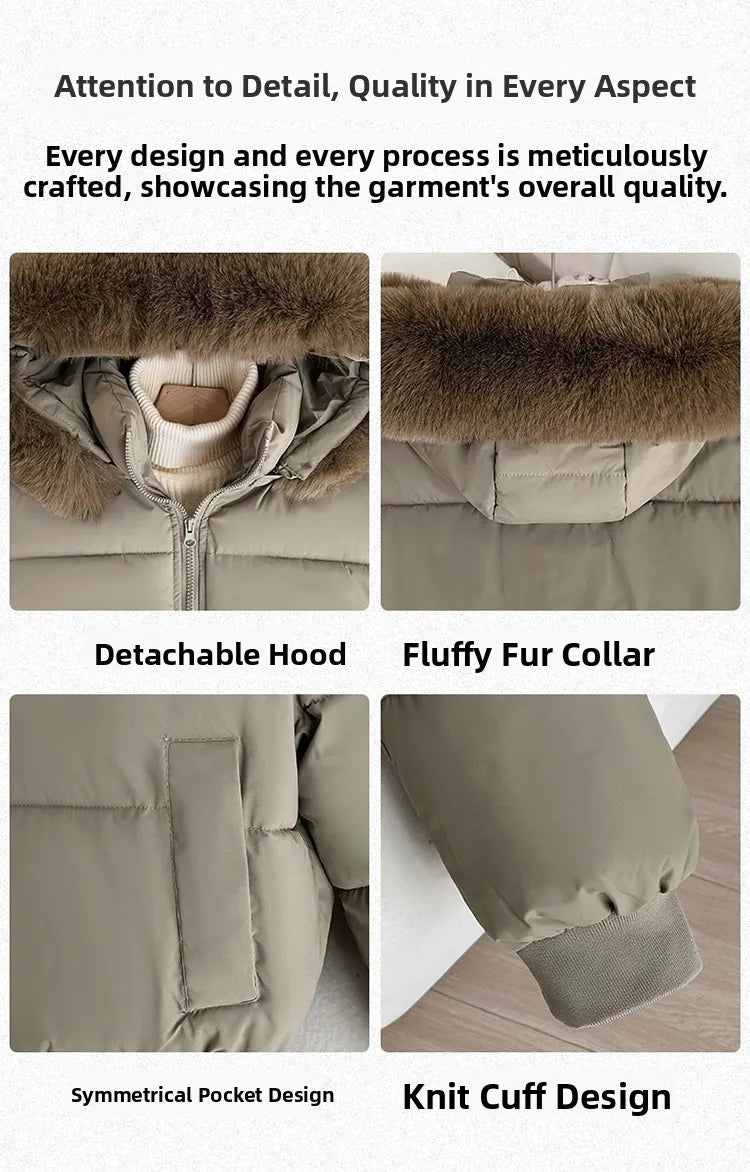 Women's Short Thickened Winter Cotton Jacket Quilted Coat Fur Collar American Retro Style Warm Casual Fashion Regular Fit